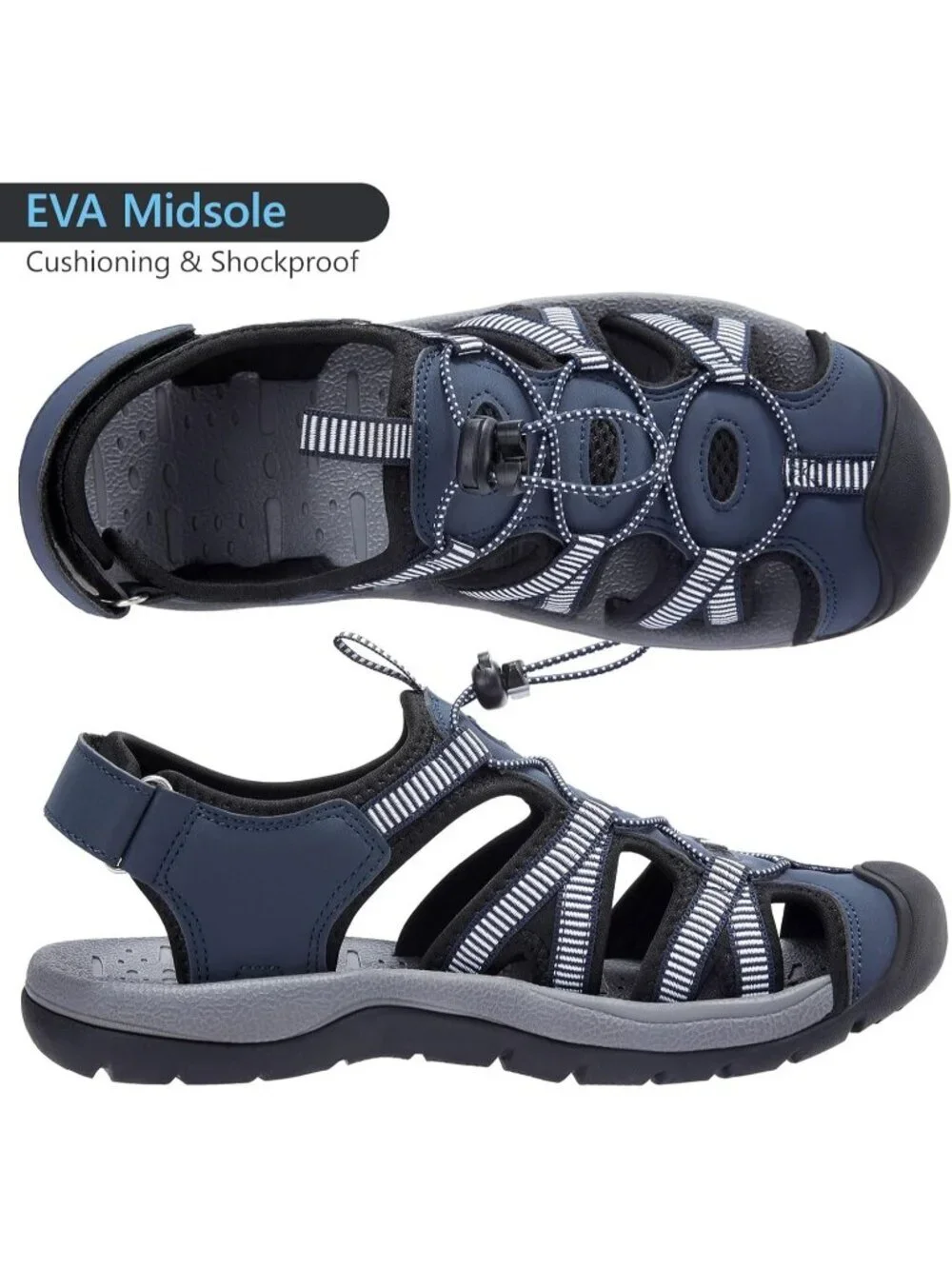 Men's Blue Closed Toe Outdoor Beach Hiking Rubber Waterproof Sport Sandals